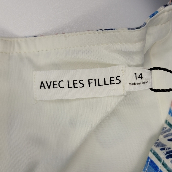 AVEC LES FILLES Sea BEACH LIFE Palm Trees  MIDI DRESS Blue White Size 14 New - Picture 3 of 11